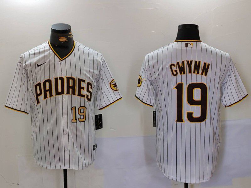 Men San Diego Padres #19 Gwynn White Stripe Game 2024 Nike MLB Jersey style 3